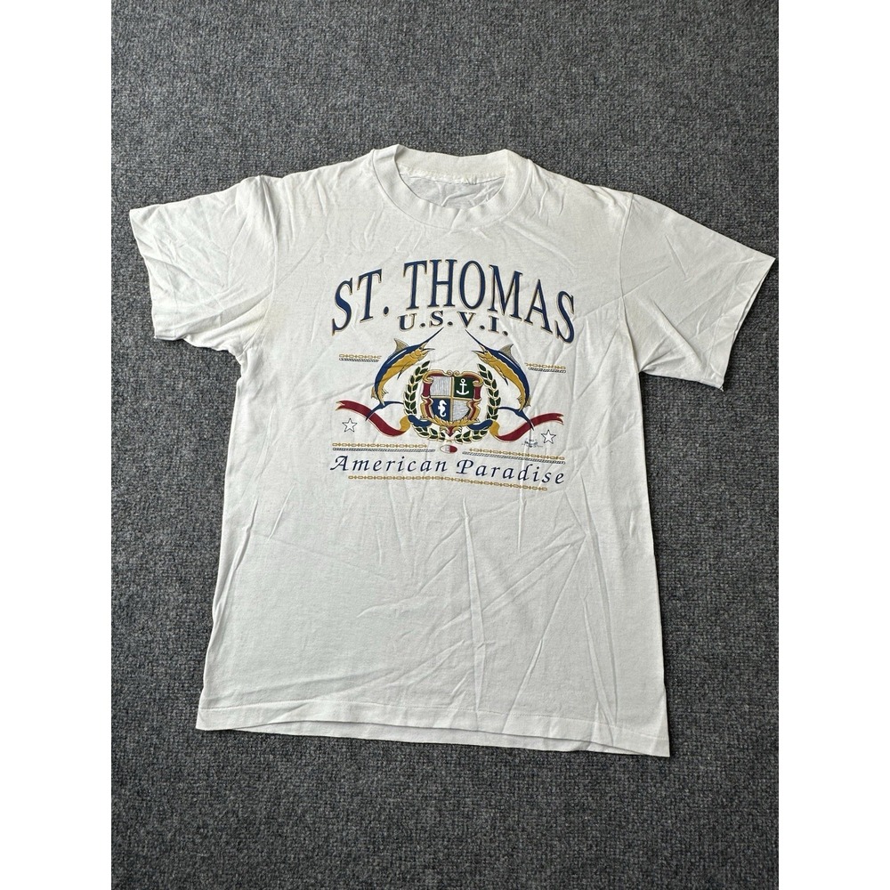 Mens T Shirt St Thomas USVI White Graphic Print Casual, Size M